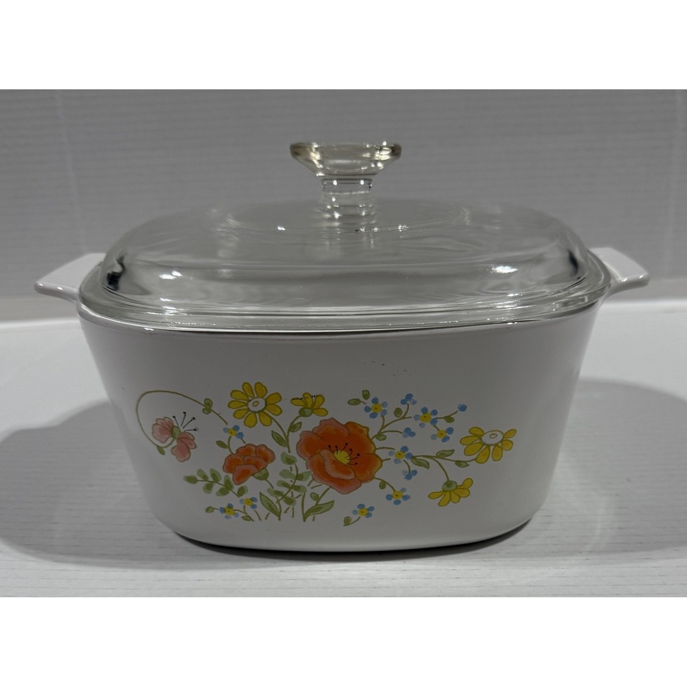 CORNING WARE A-3-B - Vintage Wildflower 3 Quart Casserole Dish + Pyrex Lid - MCM
